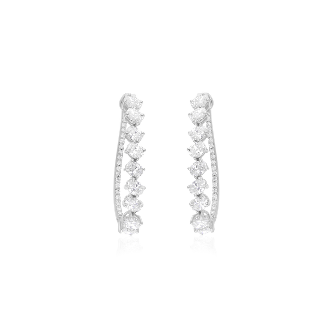 Exclusive Fine Gold 2.55 Carat Real HI/SI Oval Diamond Hoop Earrings
