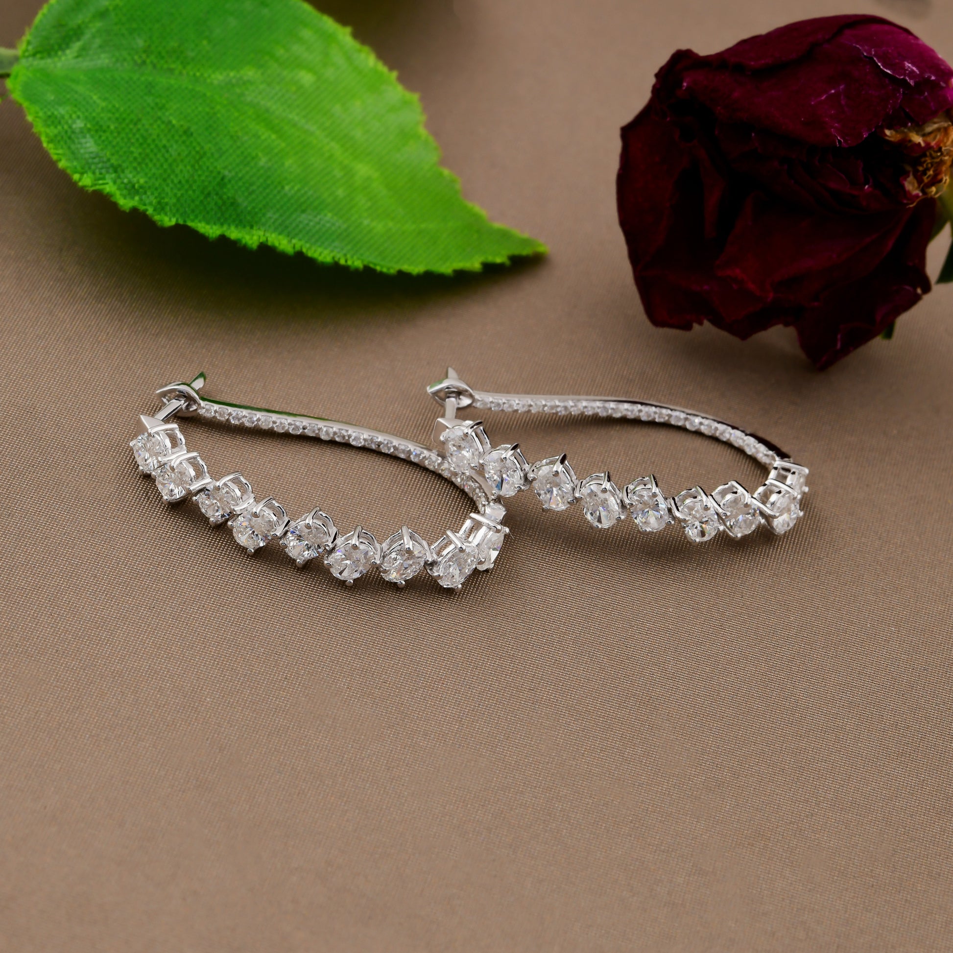 Exclusive Fine Gold 2.55 Carat Real HI/SI Oval Diamond Hoop Earrings