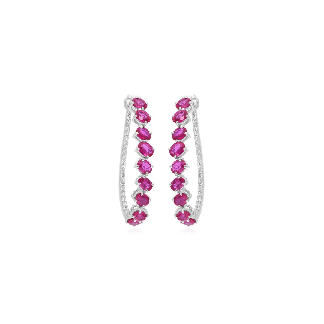 Fine Gold Ruby Diamond Hoop Earrings Thoughtful Gift for Her