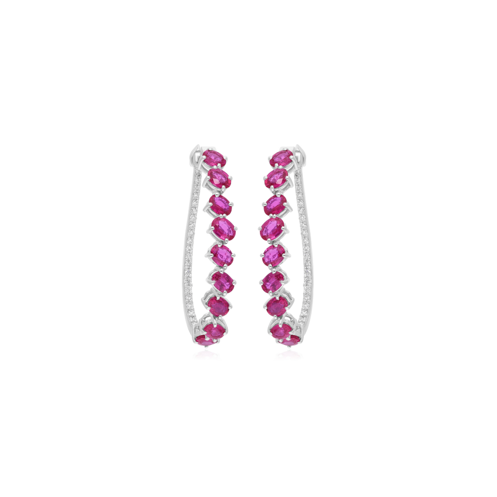 Fine Gold Ruby Diamond Hoop Earrings Thoughtful Gift for Her