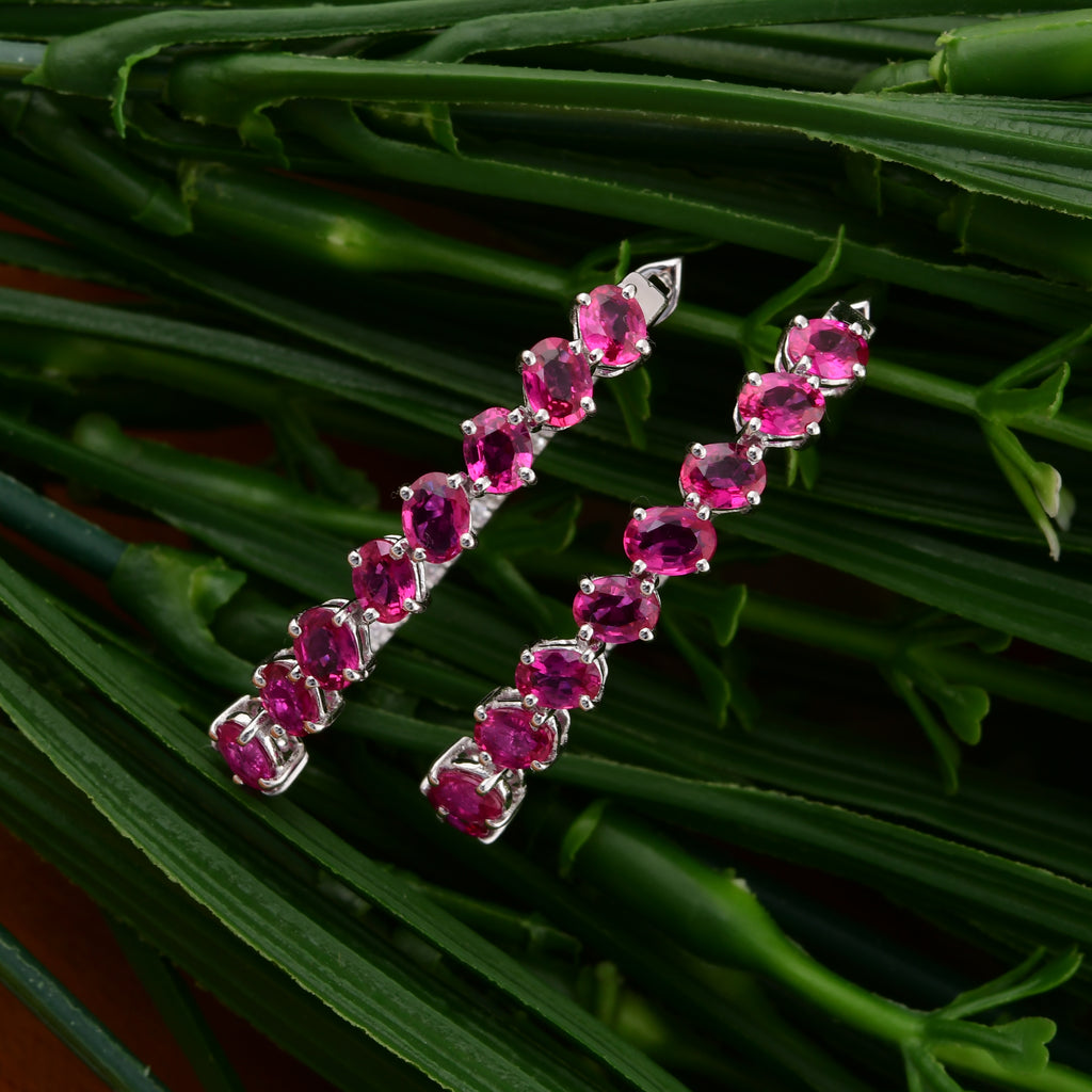 Fine Gold Ruby Diamond Hoop Earrings Thoughtful Gift for Her