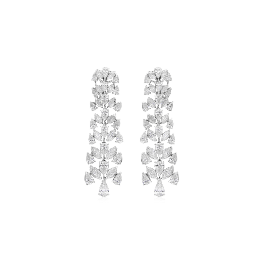 Certified Leaf Motif Natural Diamond Fine Gold Dangle Drop Earrings