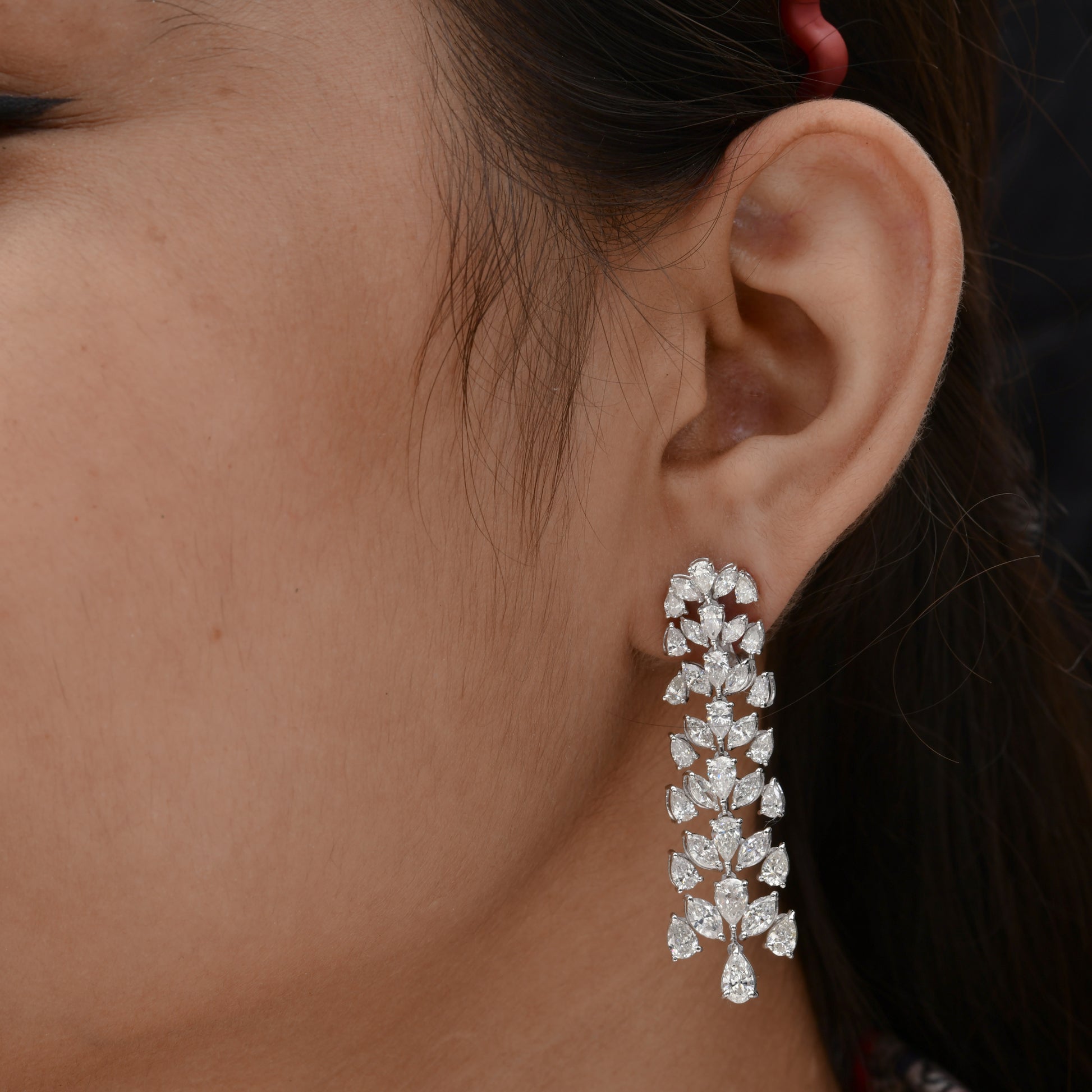 Certified Leaf Motif Natural Diamond Fine Gold Dangle Drop Earrings