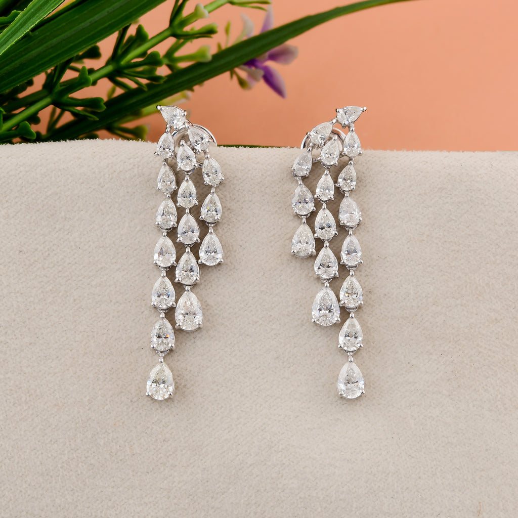 Pure Gold 4.82 Carat Real SI/HI Pear Diamond Dangle Drop Earrings