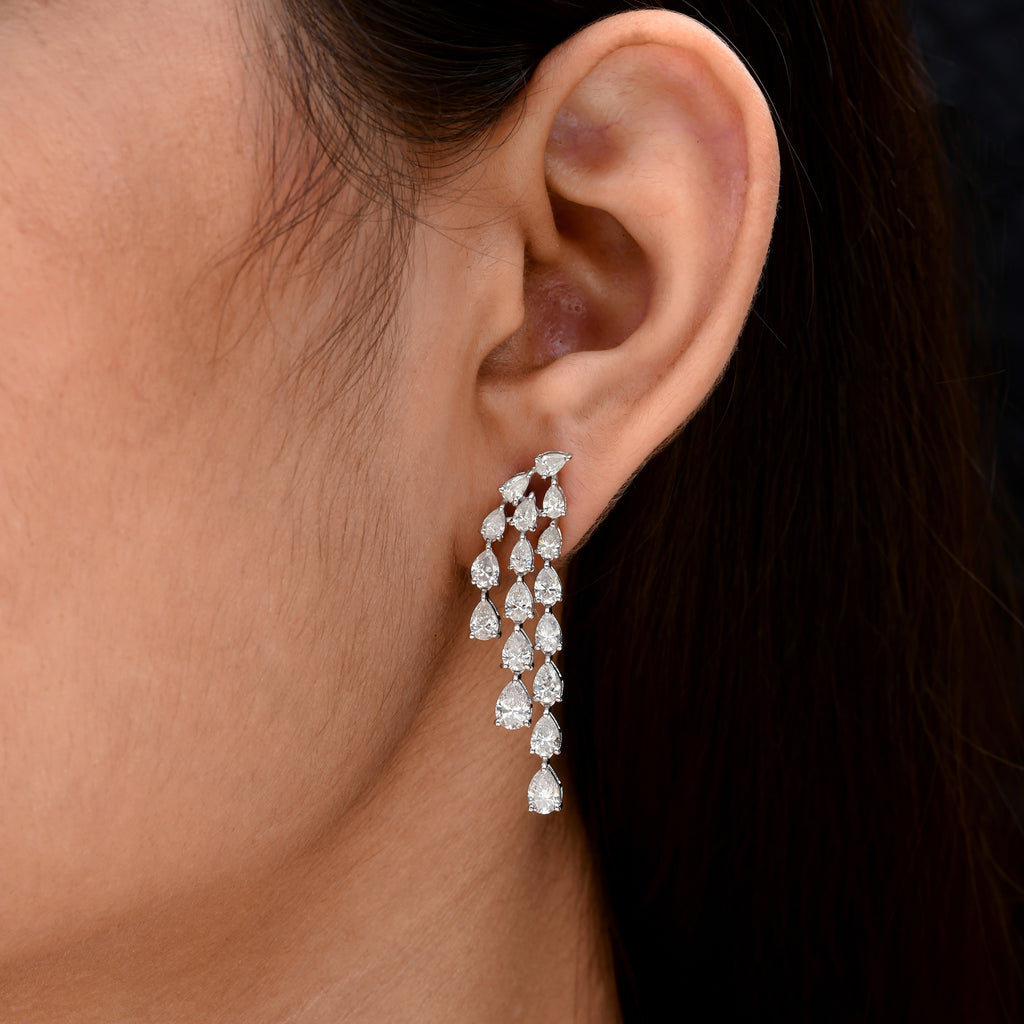 Pure Gold 4.82 Carat Real SI/HI Pear Diamond Dangle Drop Earrings