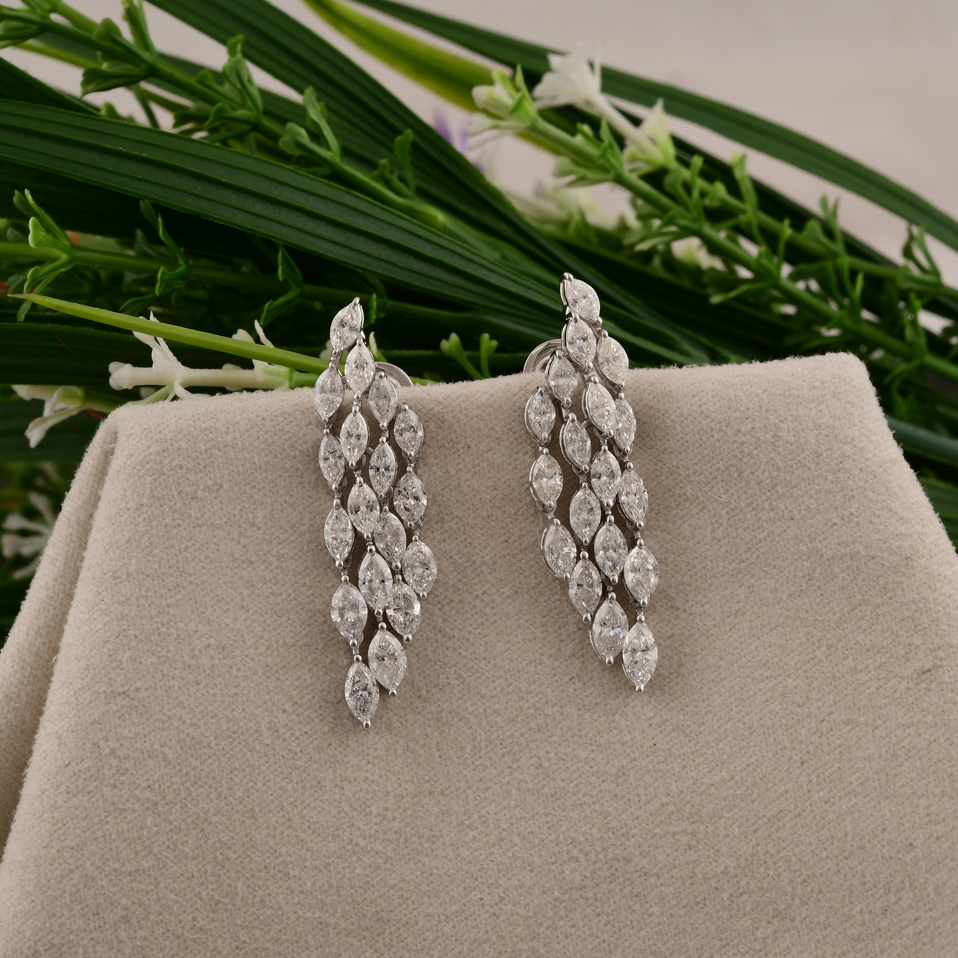 5.35 Carat Real SI/HI Marquise Cut Diamond Solid Gold Dangle Earrings