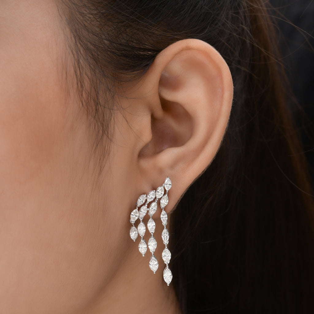 5.35 Carat Real SI/HI Marquise Cut Diamond Solid Gold Dangle Earrings