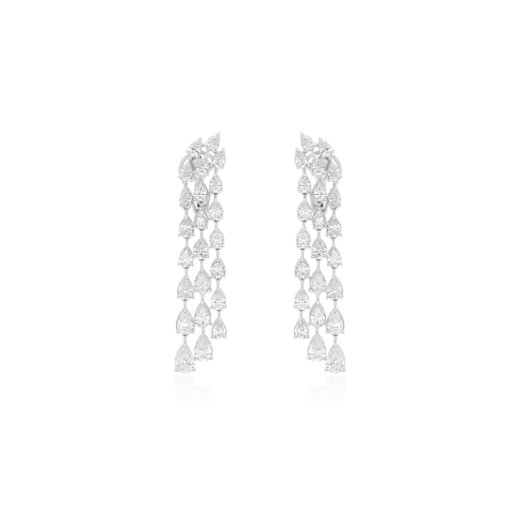 Genuine Fine Gold 7.04 Carat Pear Cut Diamond Dangle Drop Earrings