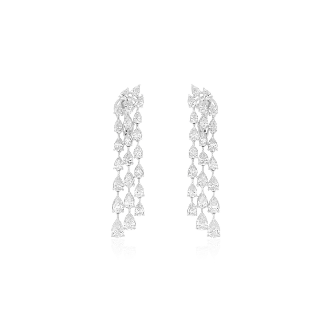 Genuine Fine Gold 7.04 Carat Pear Cut Diamond Dangle Drop Earrings