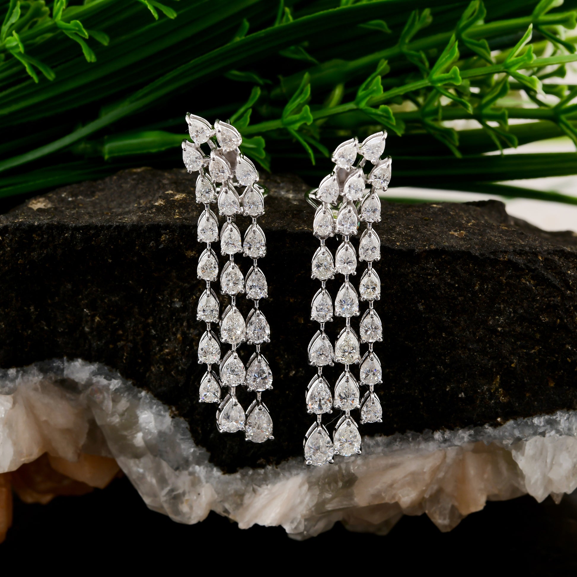 Genuine Fine Gold 7.04 Carat Pear Cut Diamond Dangle Drop Earrings