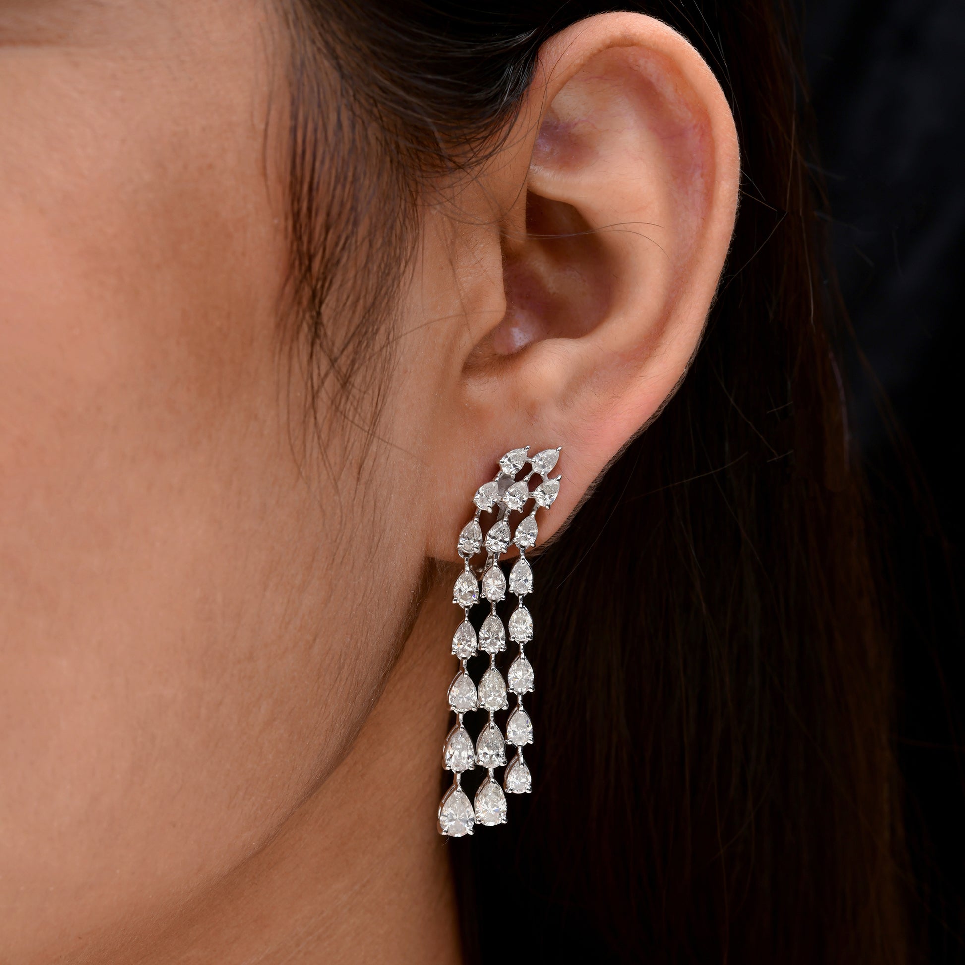 Genuine Fine Gold 7.04 Carat Pear Cut Diamond Dangle Drop Earrings