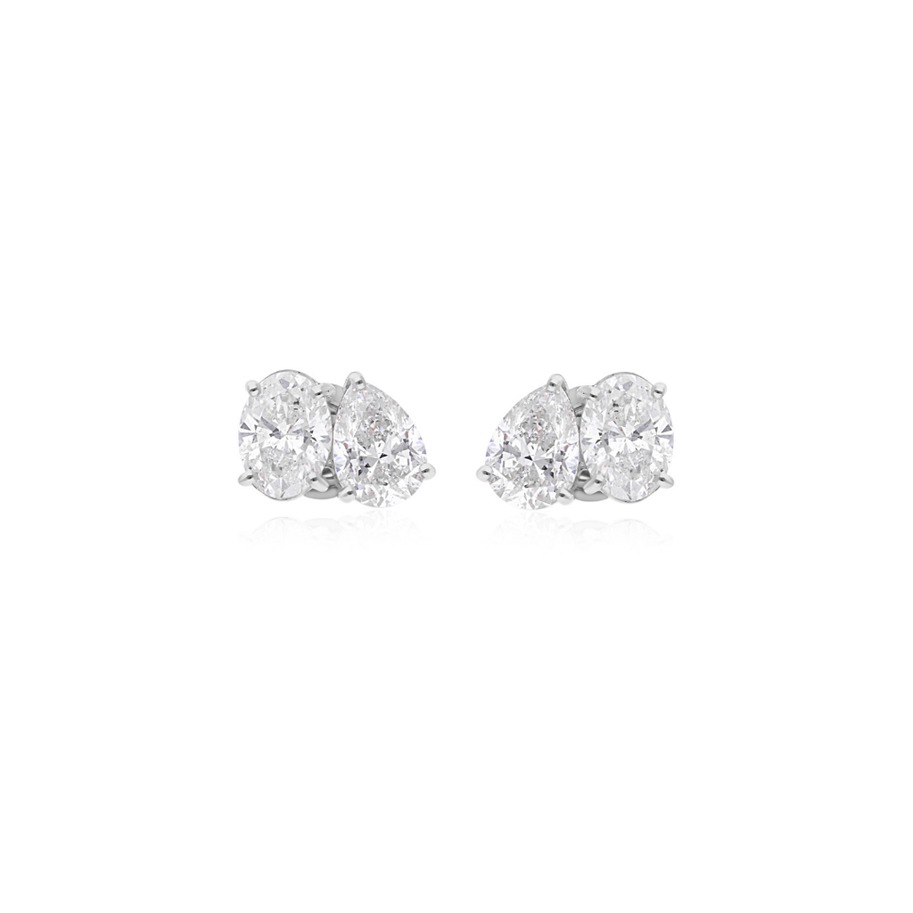 Oval Pear Cut 4.06 Carat Natural Diamond Fine Gold Stud Earrings