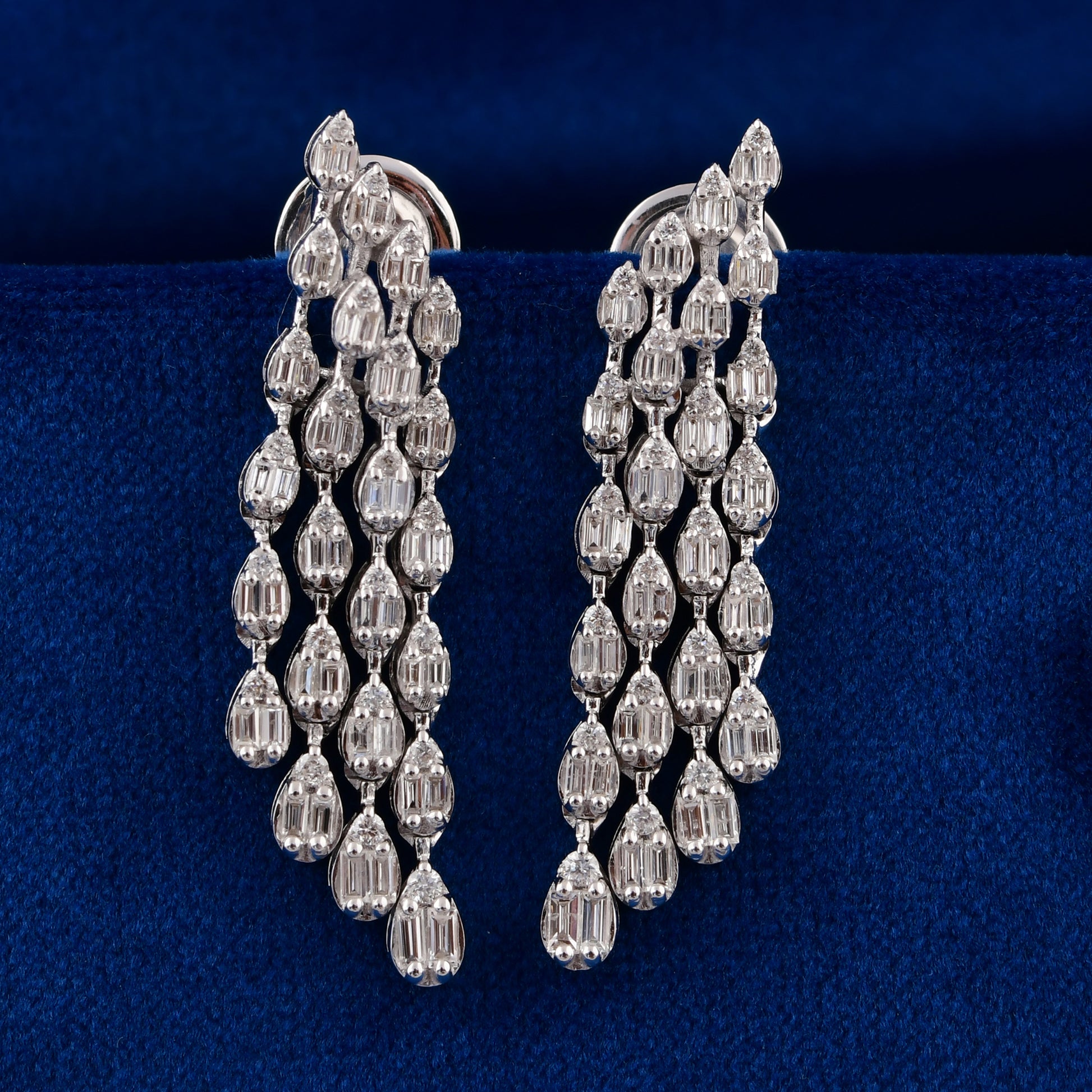 Solid Gold 1.10 Ct SI/H Natural Baguette Diamond Chandelier Dangle Drop Earrings