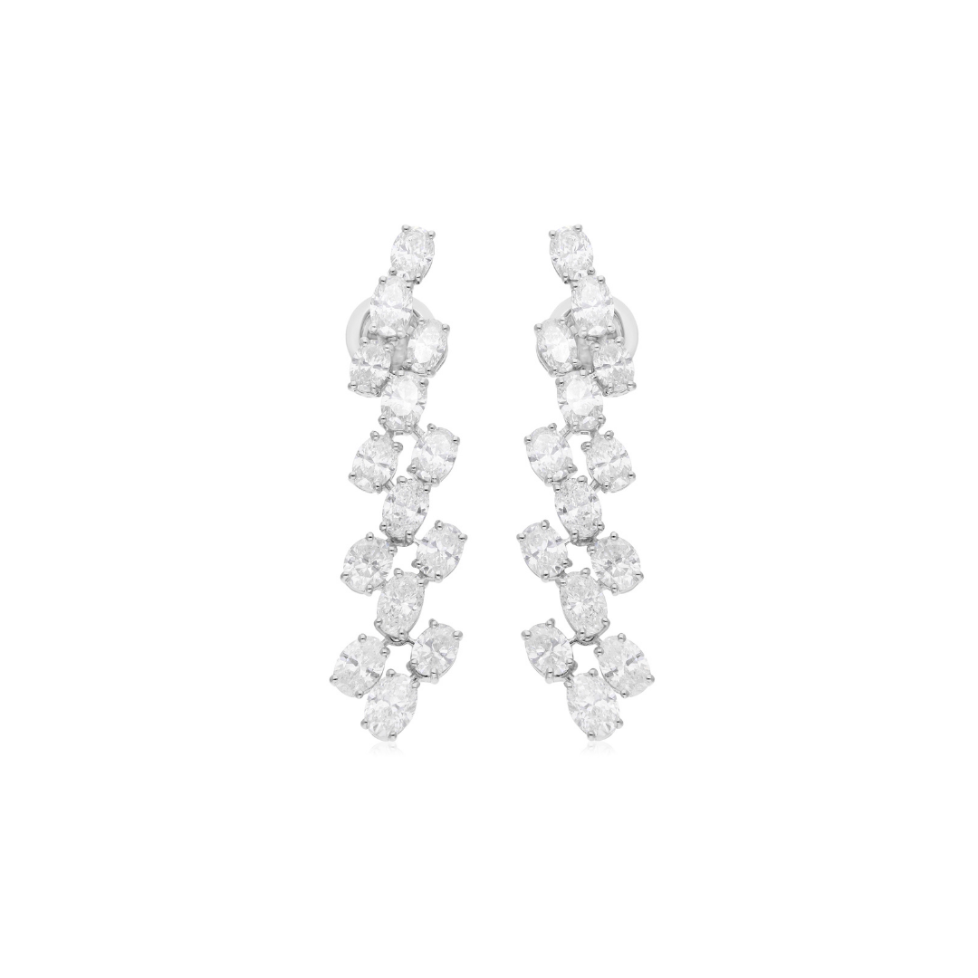 5.89Ct Oval Shape Natural Diamond Dangle Drop Earrings In Fine Gold