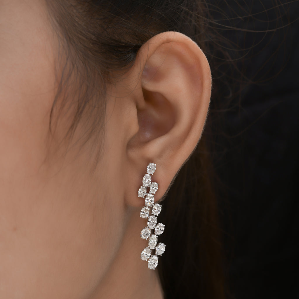 5.89Ct Oval Shape Natural Diamond Dangle Drop Earrings In Fine Gold