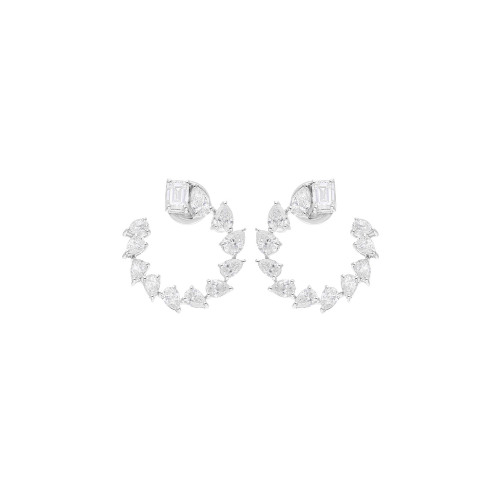 3.68Ct Pear Shape Diamond C-Hoop Huggies Earrings In Fine Gold