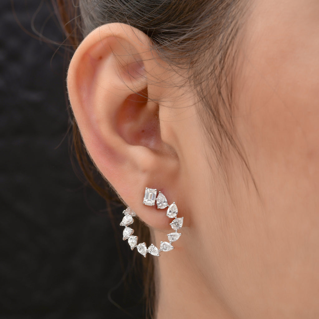 3.68Ct Pear Shape Diamond C-Hoop Huggies Earrings In Fine Gold