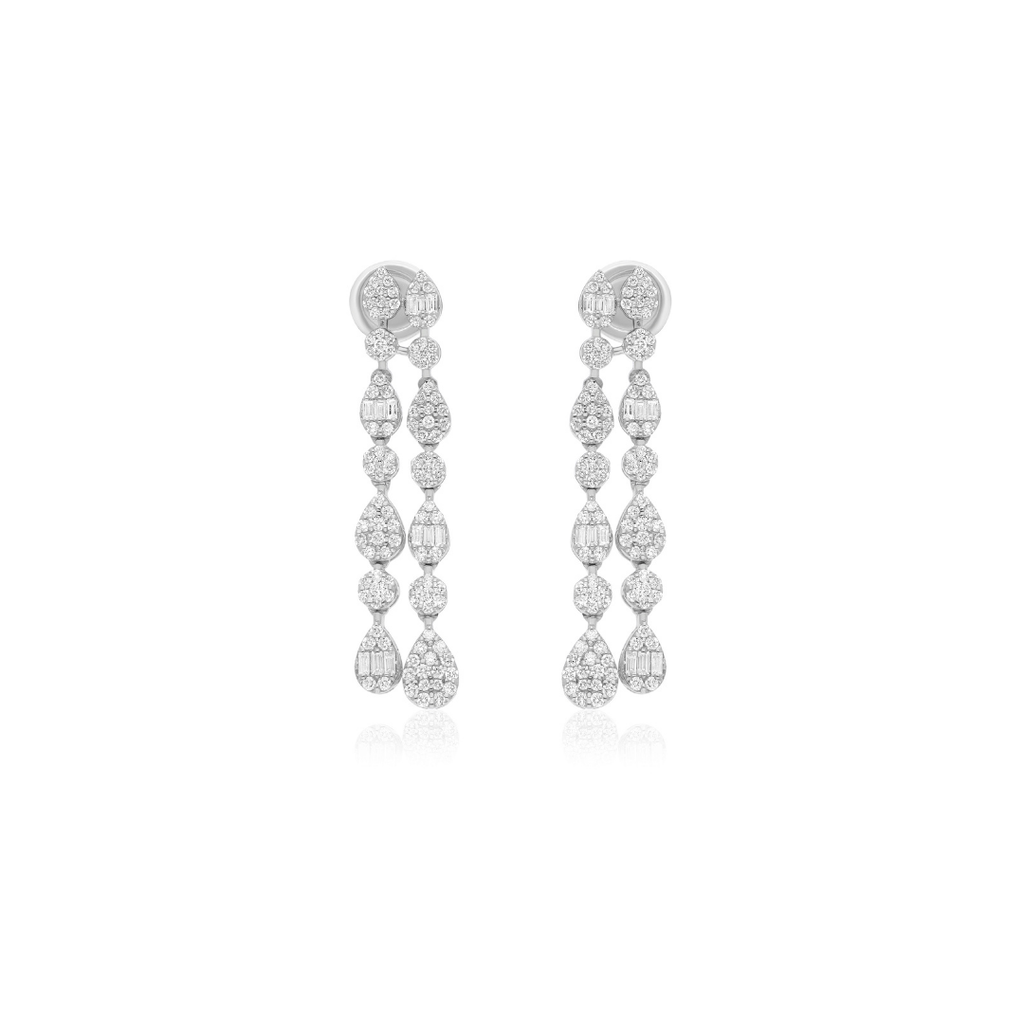 1.45Ct Multi Shape Diamond Dangle Drop Push Back Earrings In Solid Gold