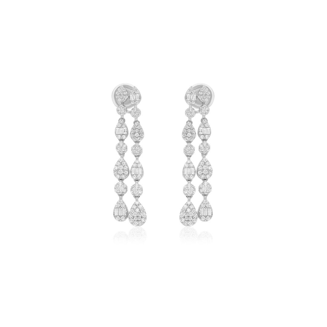 1.45Ct Multi Shape Diamond Dangle Drop Push Back Earrings In Solid Gold