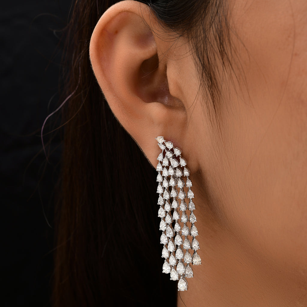 Certified 7.57 Carat Natural Pear Cut Diamond Chandelier Dangle Earrings