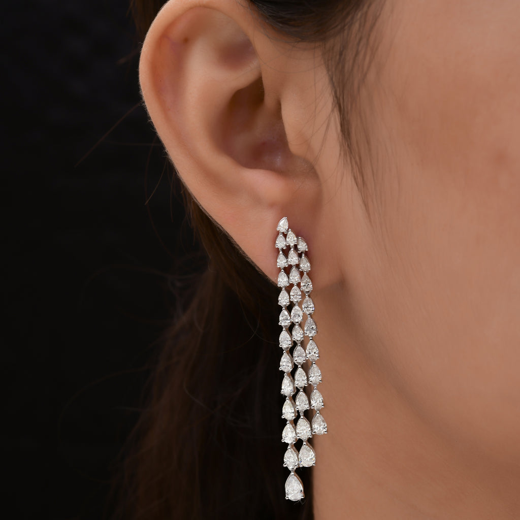 Statement 5.75 Carat Pear Cut Diamond Chandelier Dangle Drop Earrings
