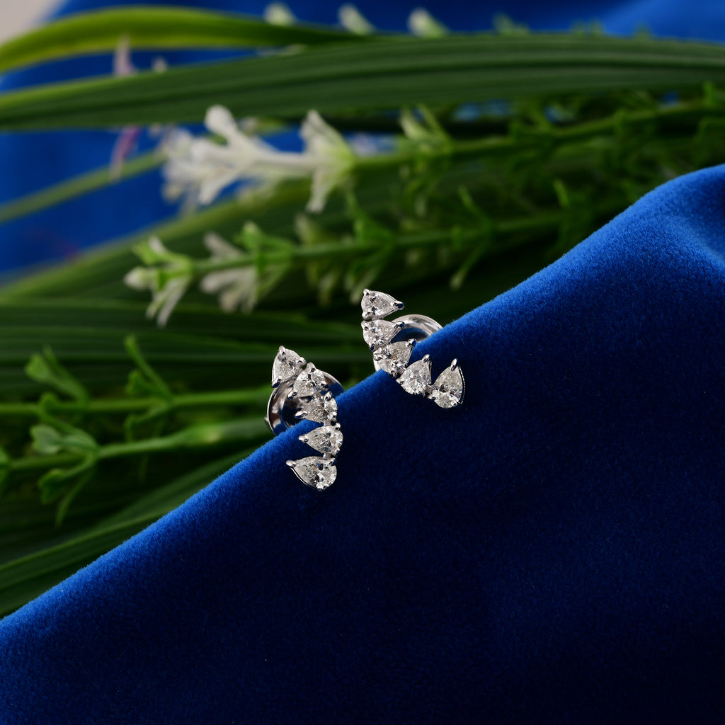 Minimalist Pear Shape Natural Diamond Gold Stud Earrings