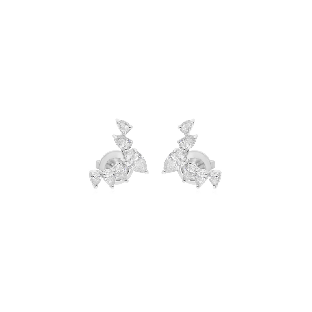1.17 Carat Pear Cut Diamond Curved Climber Stud Earrings