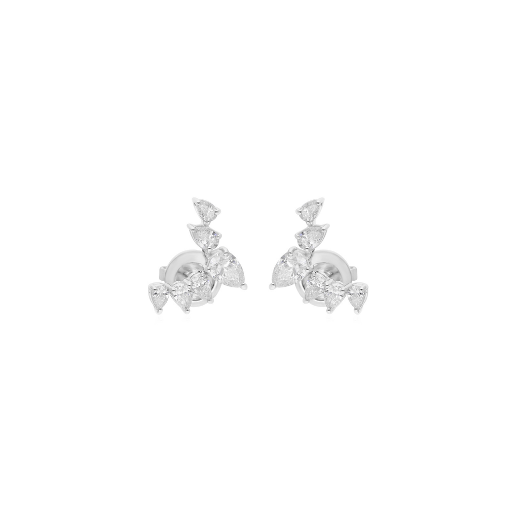1.17 Carat Pear Cut Diamond Curved Climber Stud Earrings