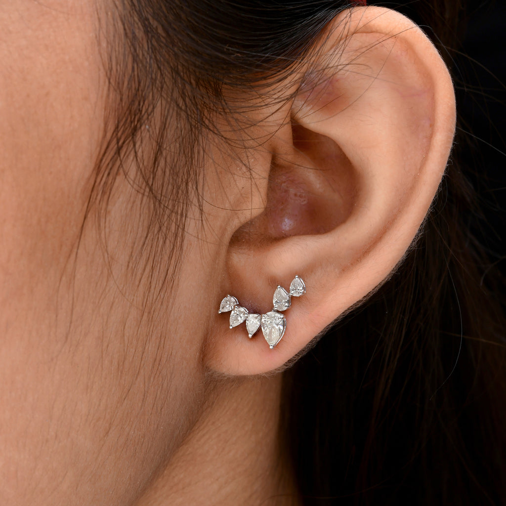 1.17 Carat Pear Cut Diamond Curved Climber Stud Earrings