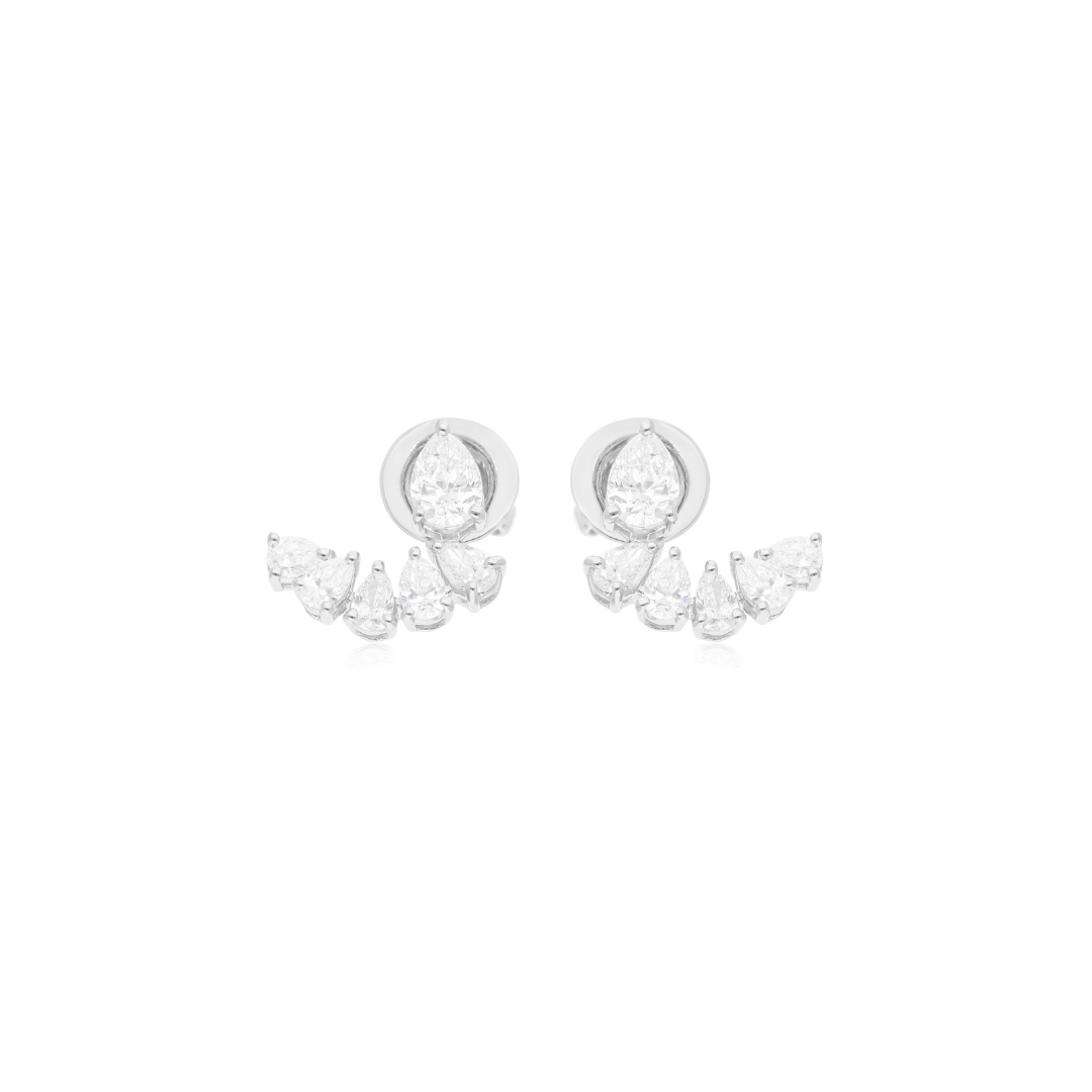 Fine Gold Handmade Pear Cut 1.30Ct Natural Diamond Climber Earrings
