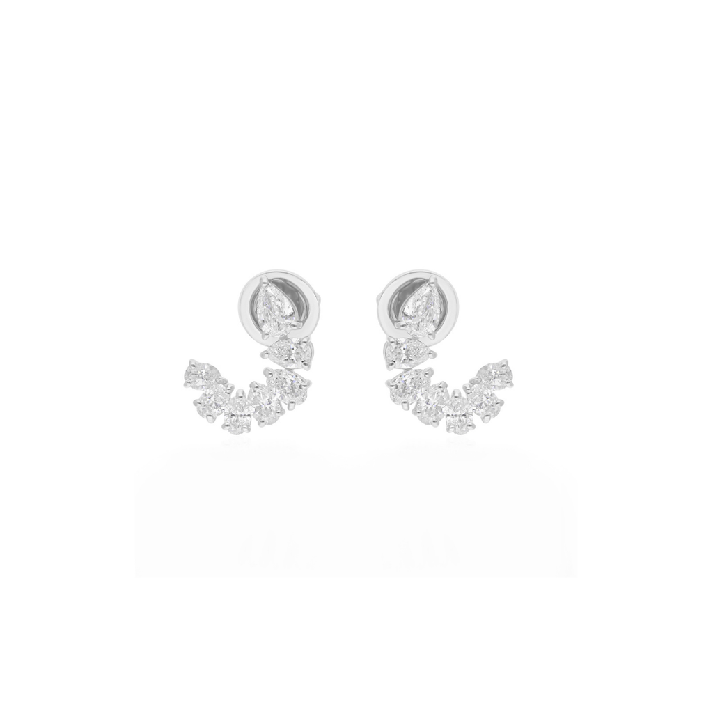 1.47 Carat Pear Diamond Crescent Shaped Ear Climber Earrings