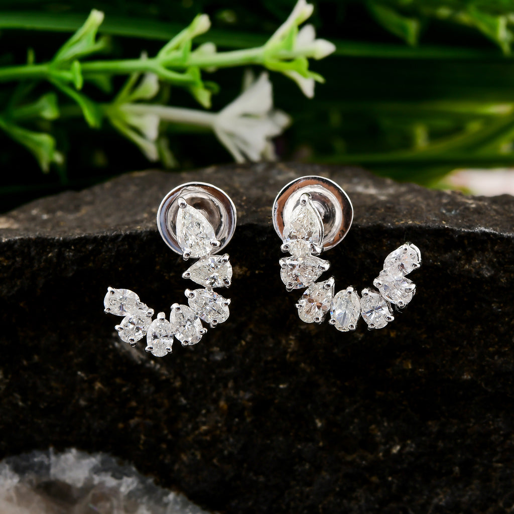 1.47 Carat Pear Diamond Crescent Shaped Ear Climber Earrings