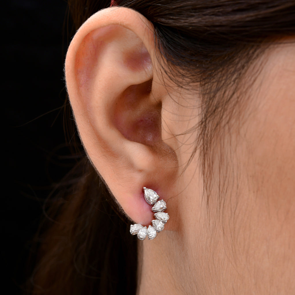 1.47 Carat Pear Diamond Crescent Shaped Ear Climber Earrings