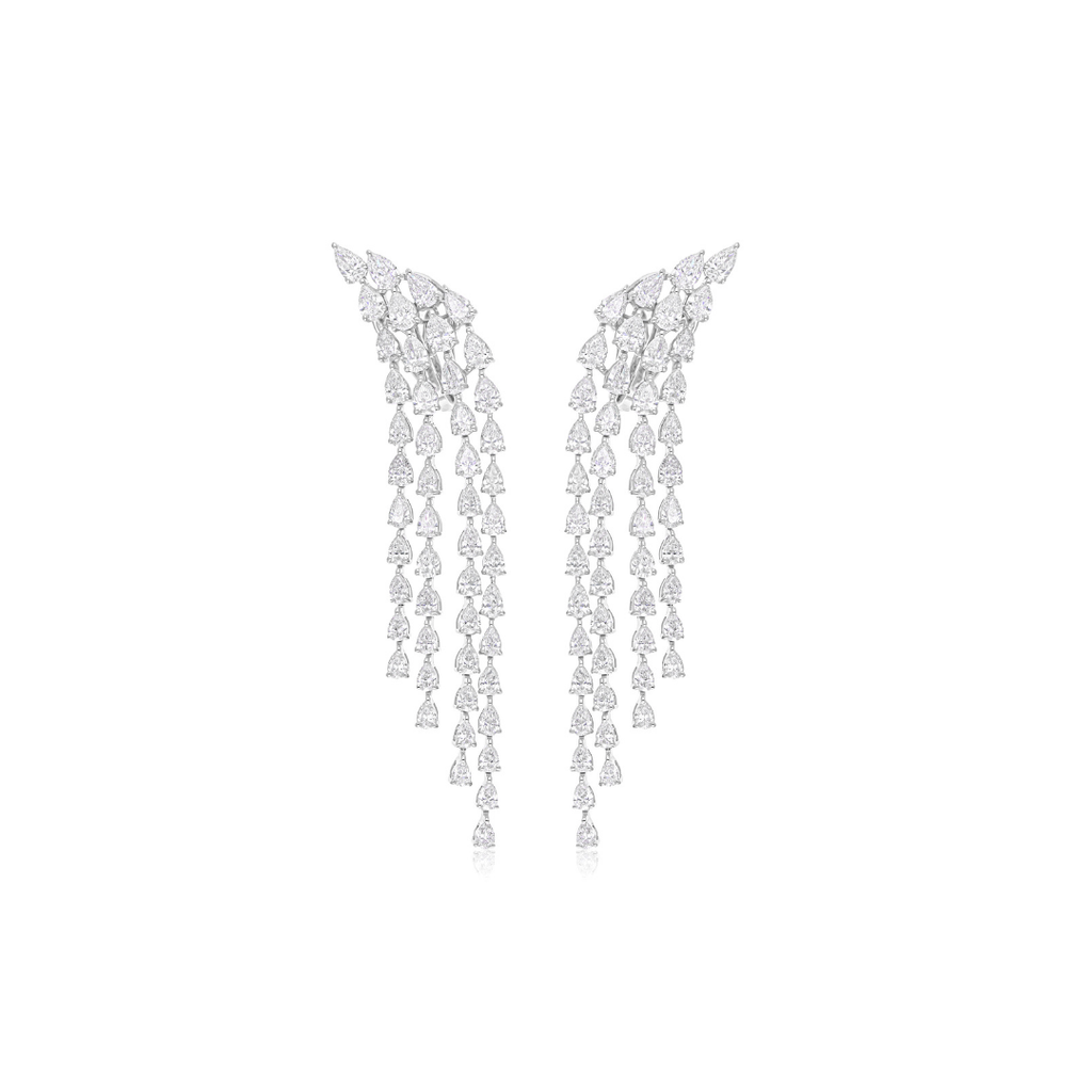 SI Clarity HI Color 7.68 Carat Natural Pear Diamond Chandelier Fine Gold Earrings