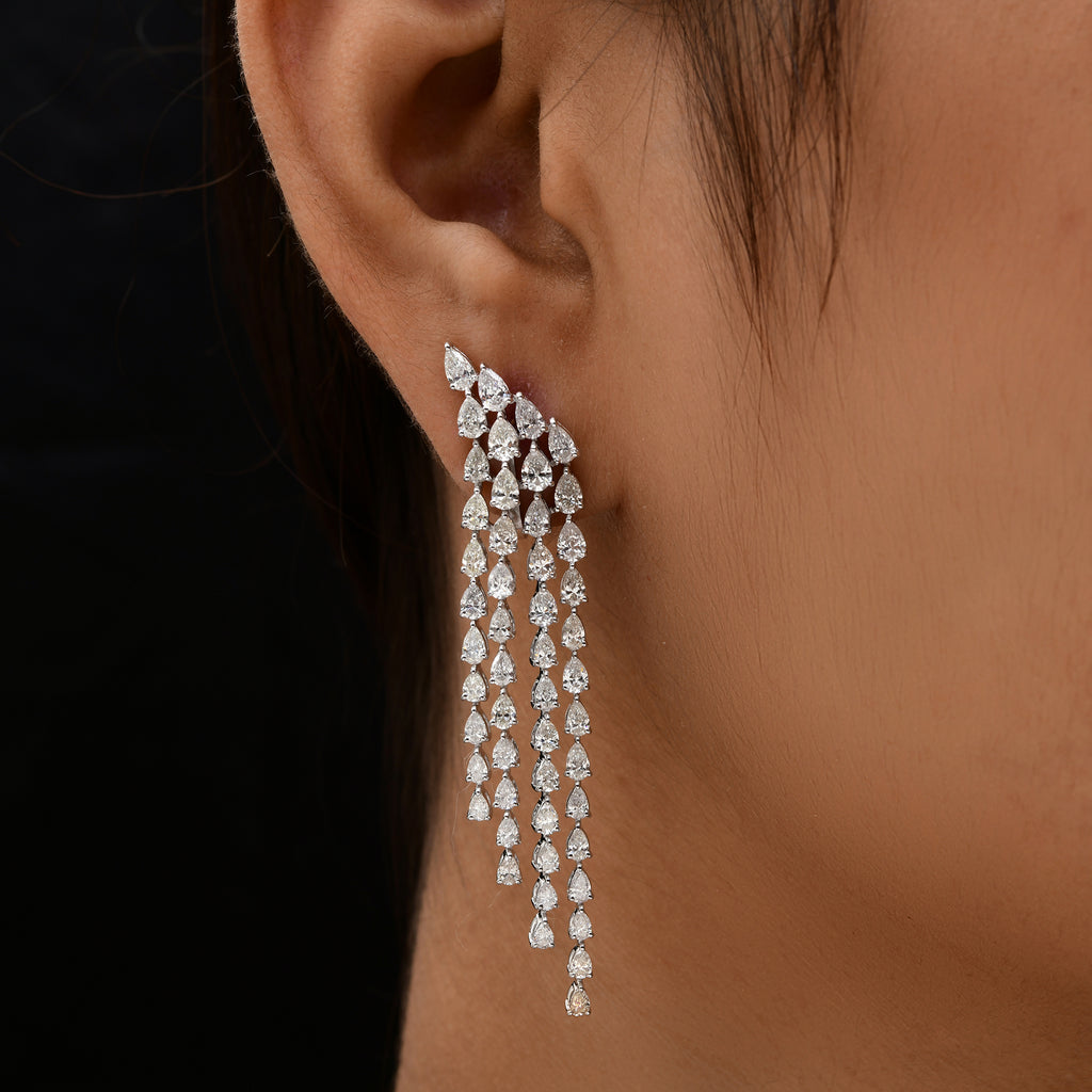 SI Clarity HI Color 7.68 Carat Natural Pear Diamond Chandelier Fine Gold Earrings
