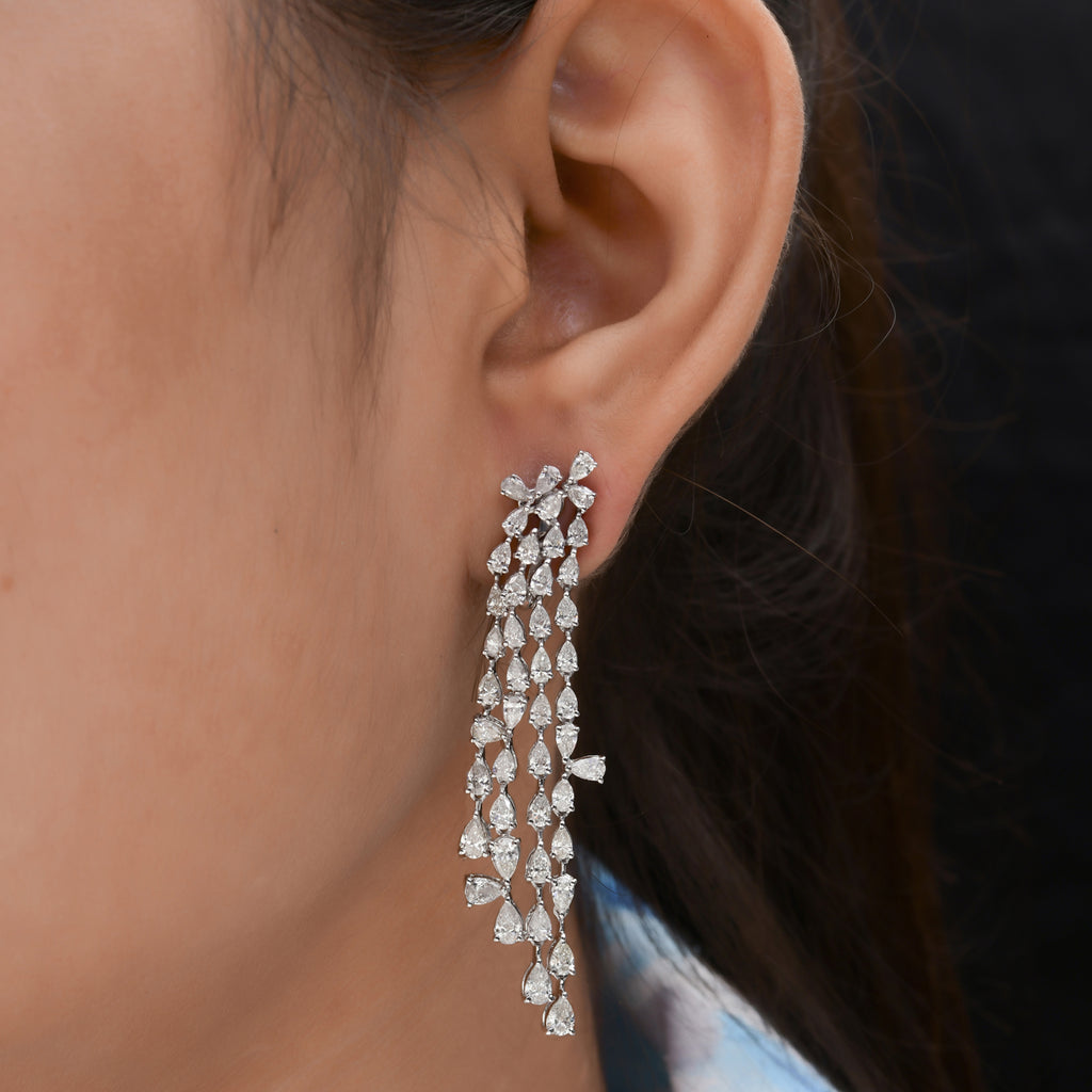 Natural Diamond 6.60 Carat Pear Cut Chandelier Waterfall Dangle Earrings