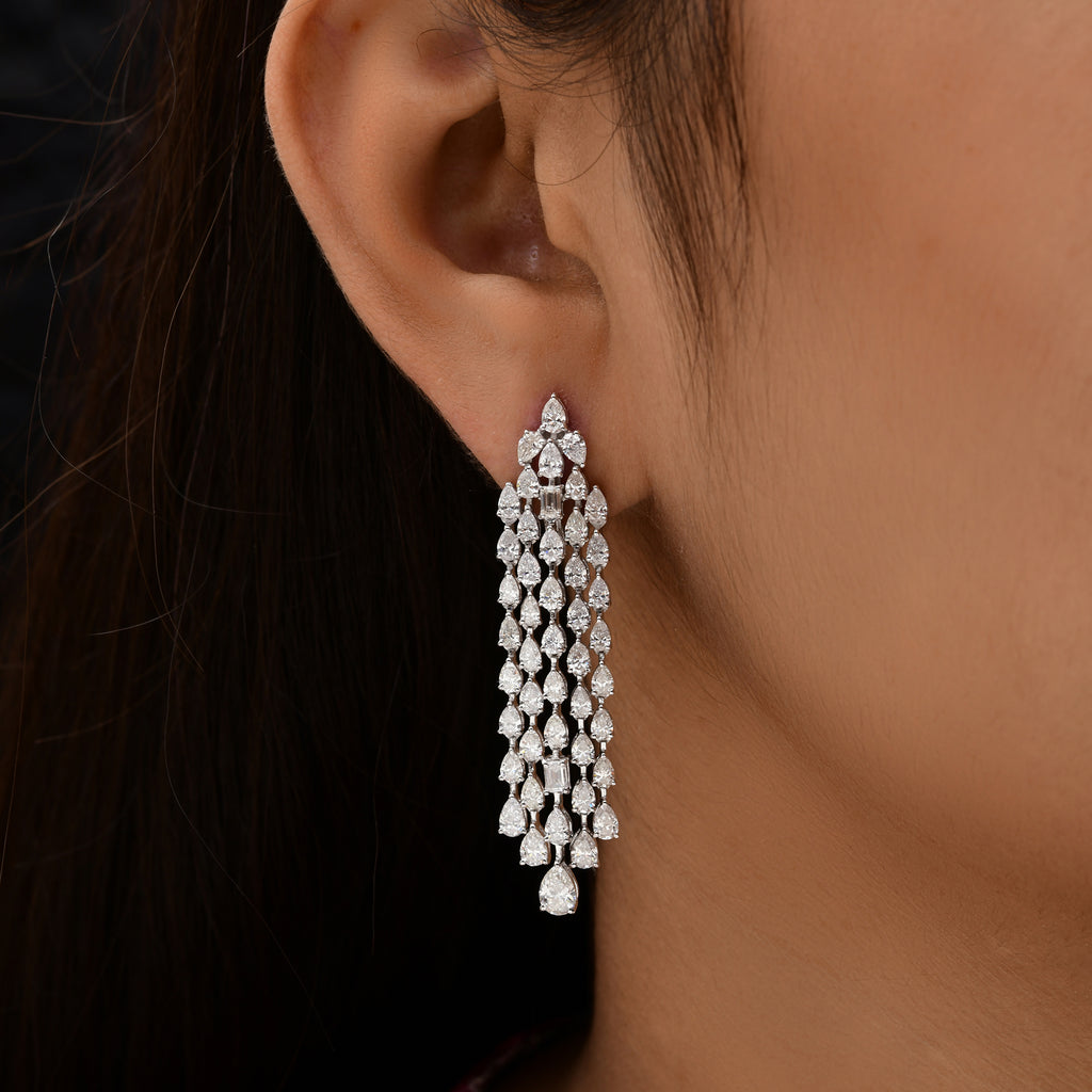 Statement 8.46Ct Multi Shape Natural Diamond Chandelier Dangle Earrings In Fine Gold