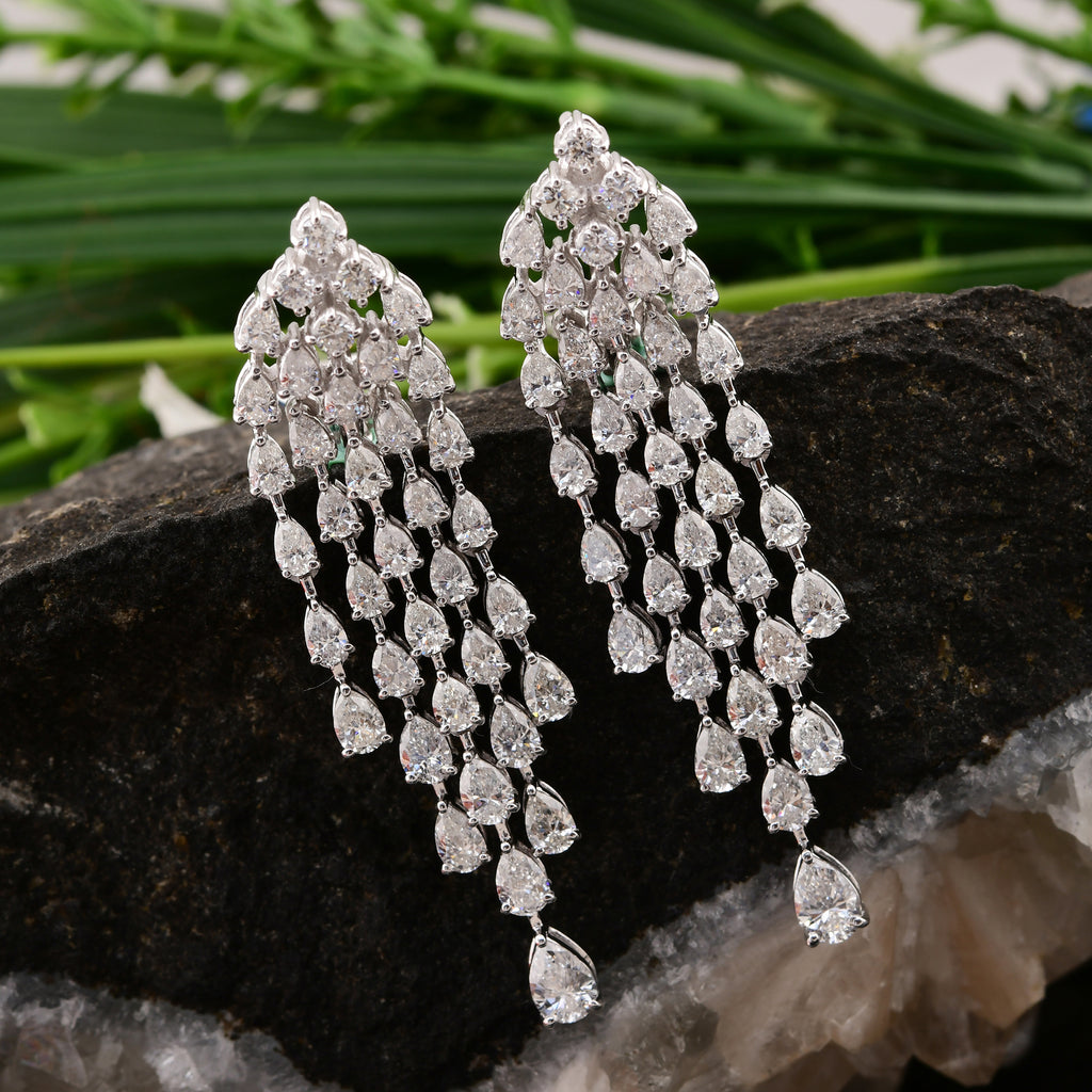 Multi Shape Natural Diamond Dangle Drop Earrings in Solid Gold