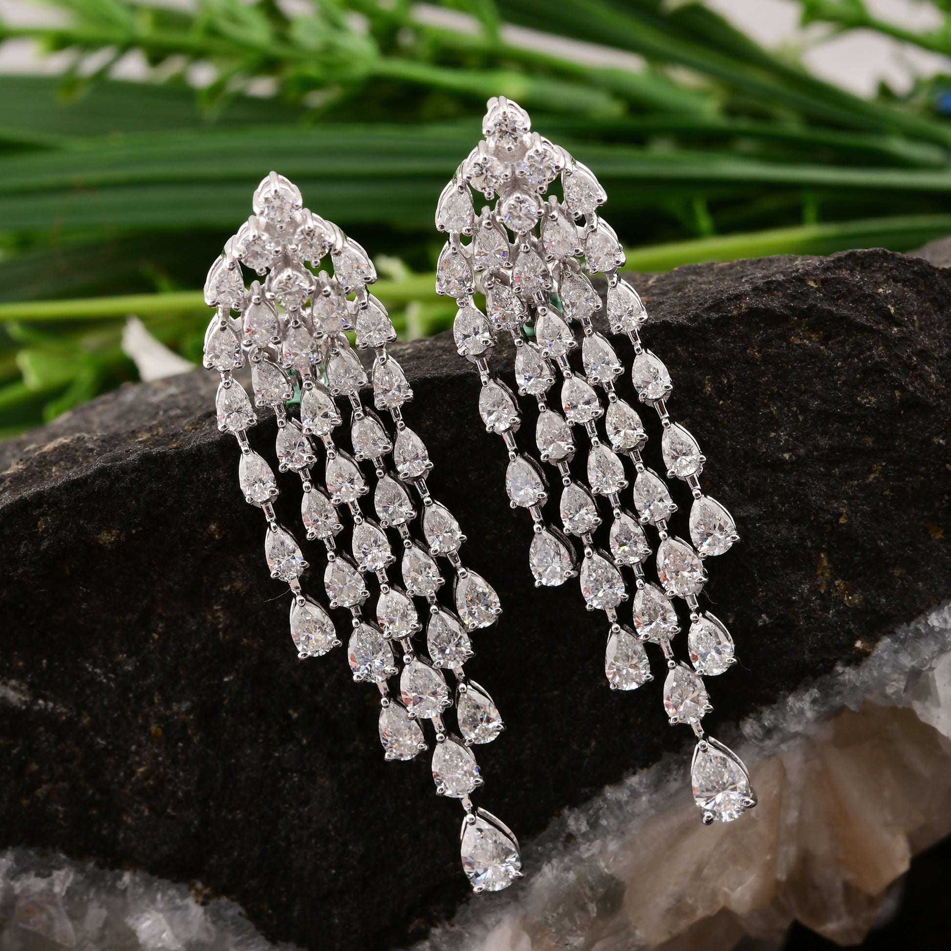 Multi Shape Natural Diamond Dangle Drop Earrings in Solid Gold