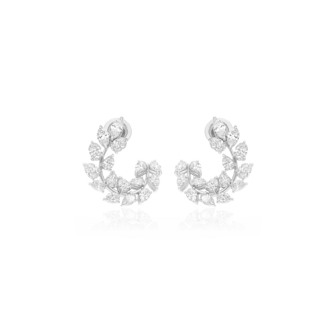 Floral Leaf Shaped 4.25 Carat Natural Multi Diamond Earrings