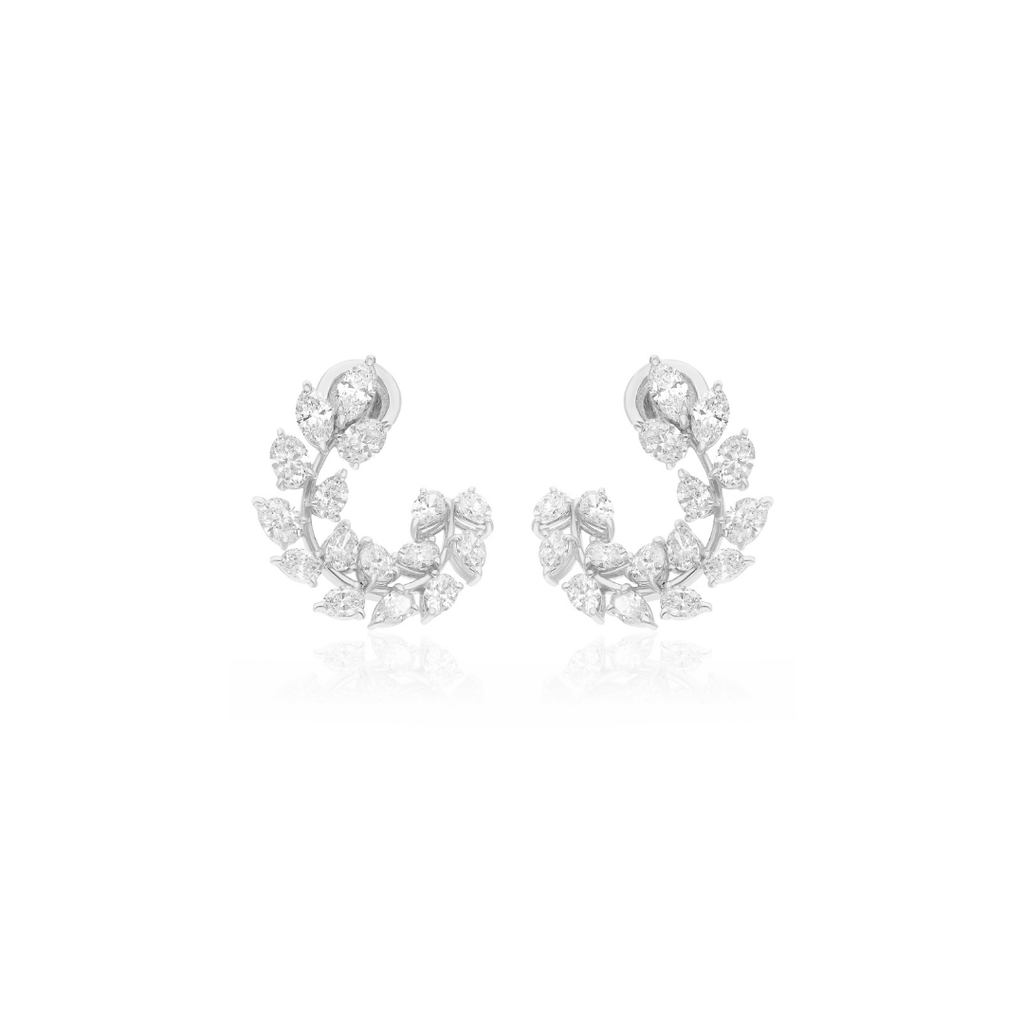 Floral Leaf Shaped 4.25 Carat Natural Multi Diamond Earrings