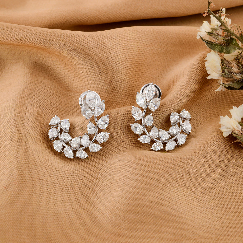 Floral Leaf Shaped 4.25 Carat Natural Multi Diamond Earrings