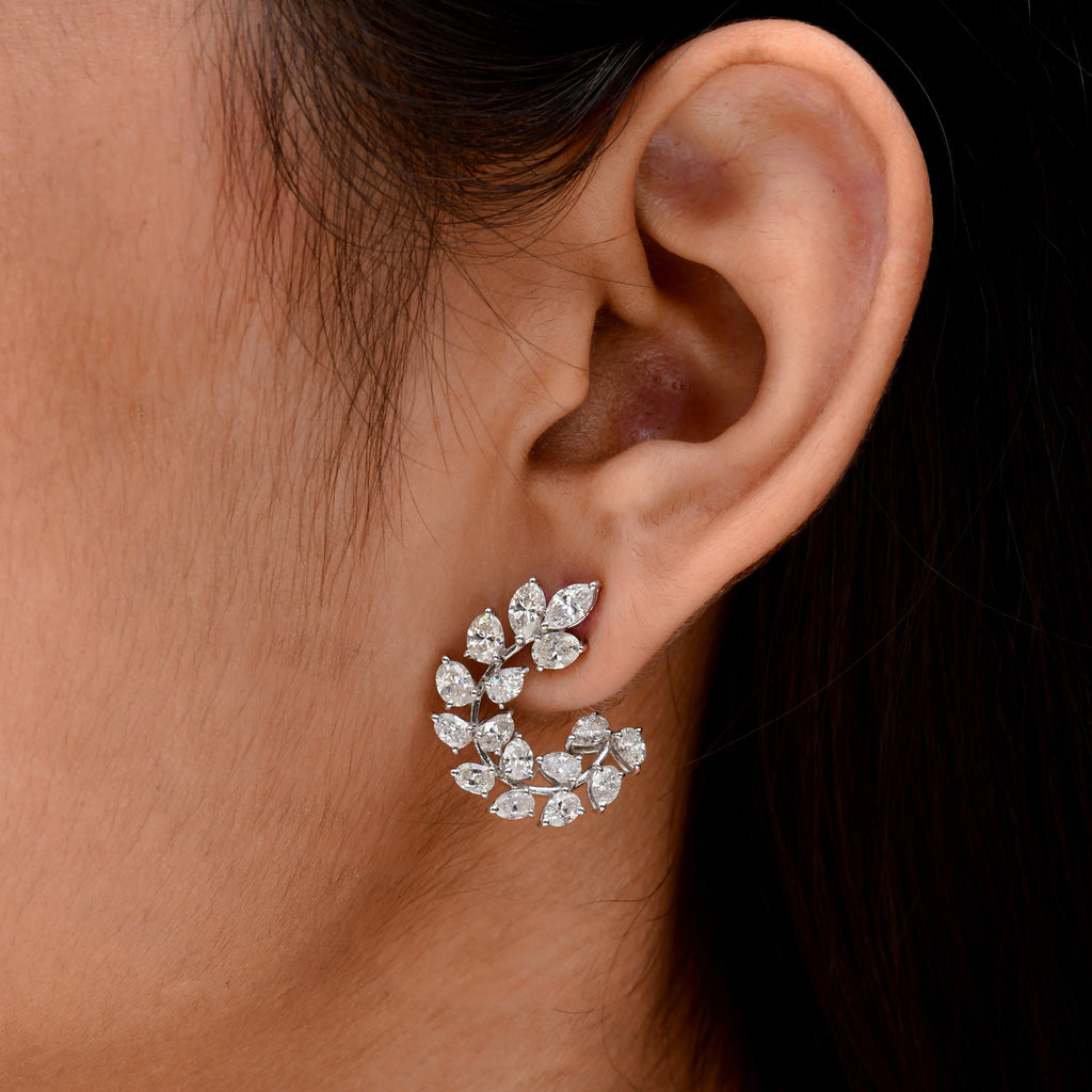 Floral Leaf Shaped 4.25 Carat Natural Multi Diamond Earrings