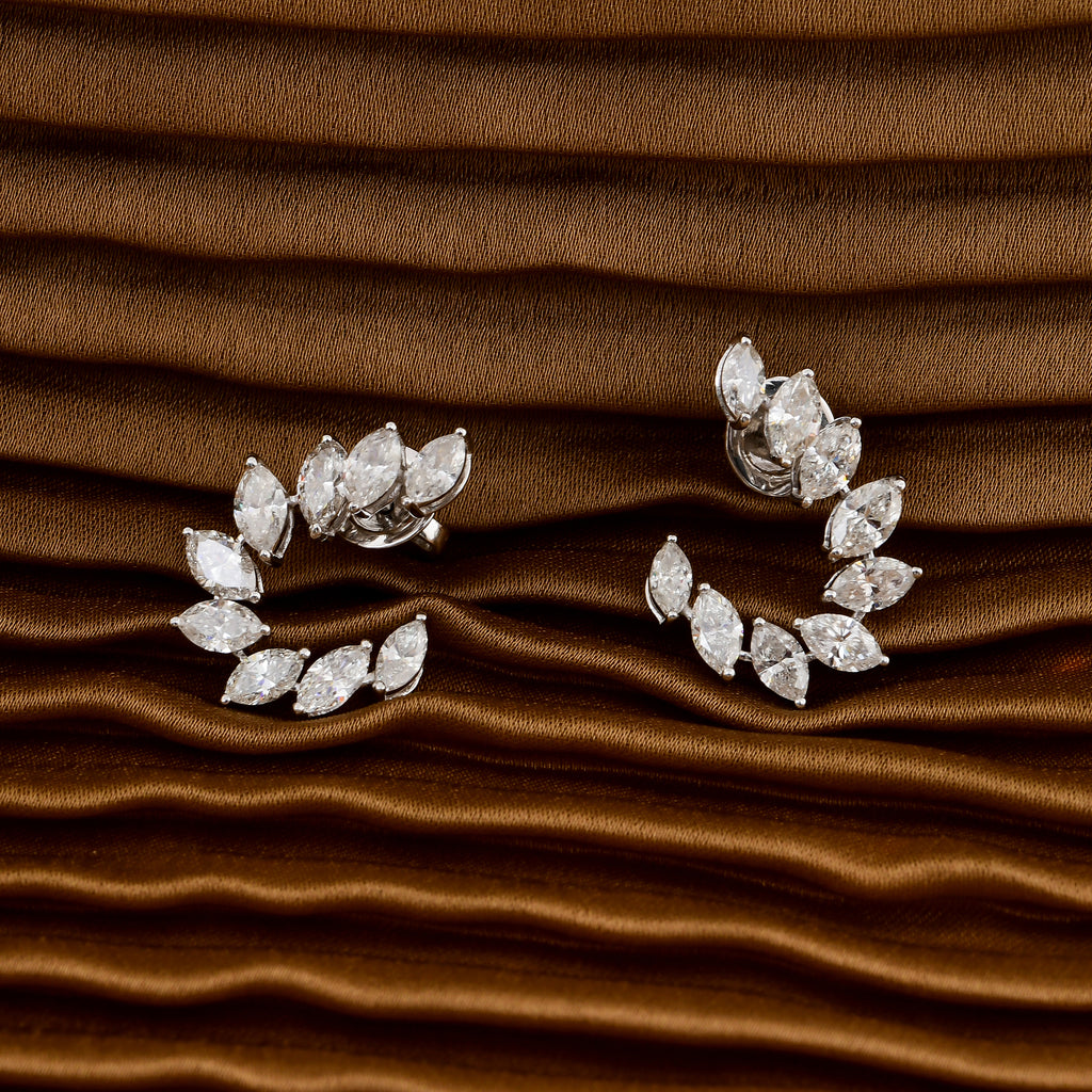 Certified 3.73 Carat Natural Marquise Cut Diamond Gold Earrings