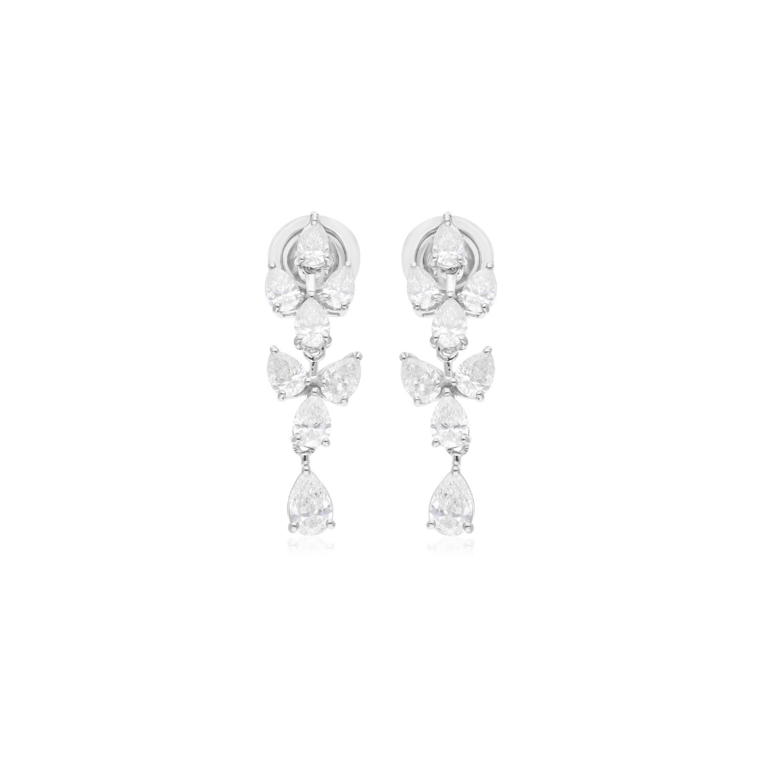 1.95 Ct SI/HI Pear Cut Shaped Diamond Dangle Drop Leaf Earrings