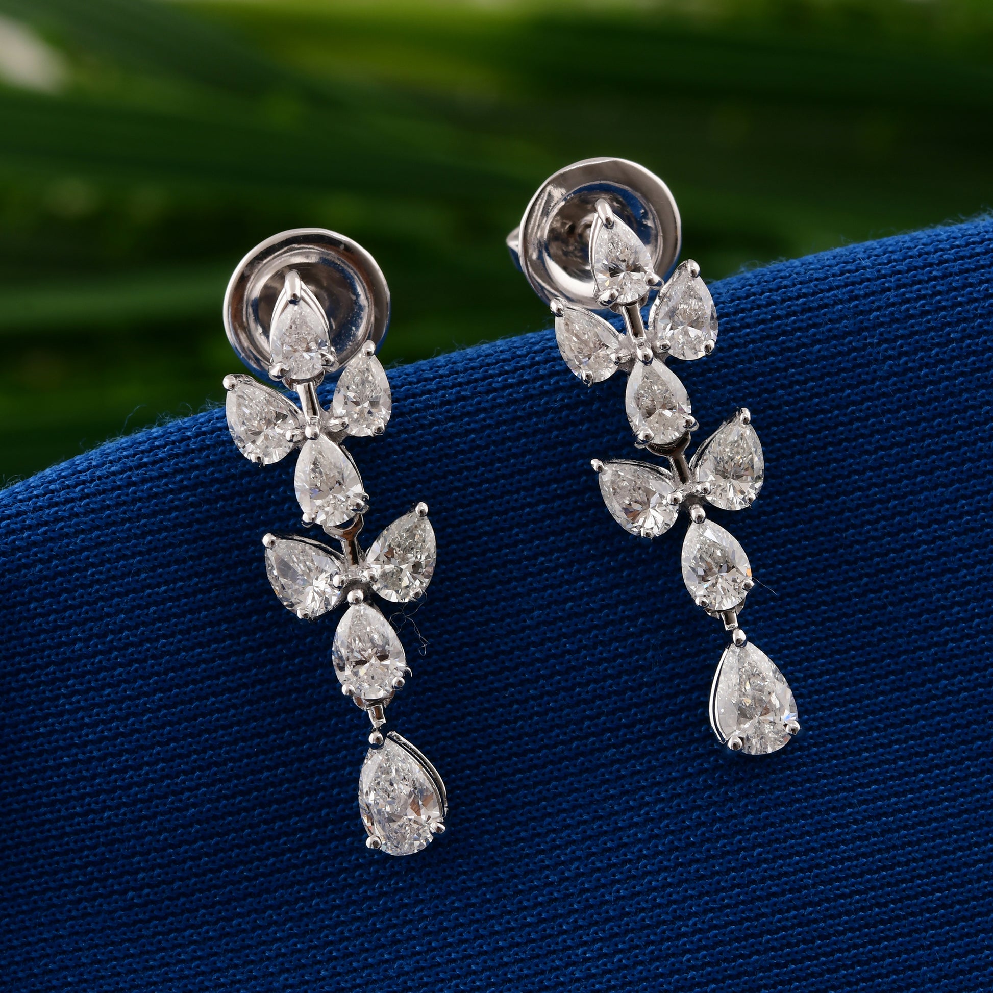 1.95 Ct SI/HI Pear Cut Shaped Diamond Dangle Drop Leaf Earrings