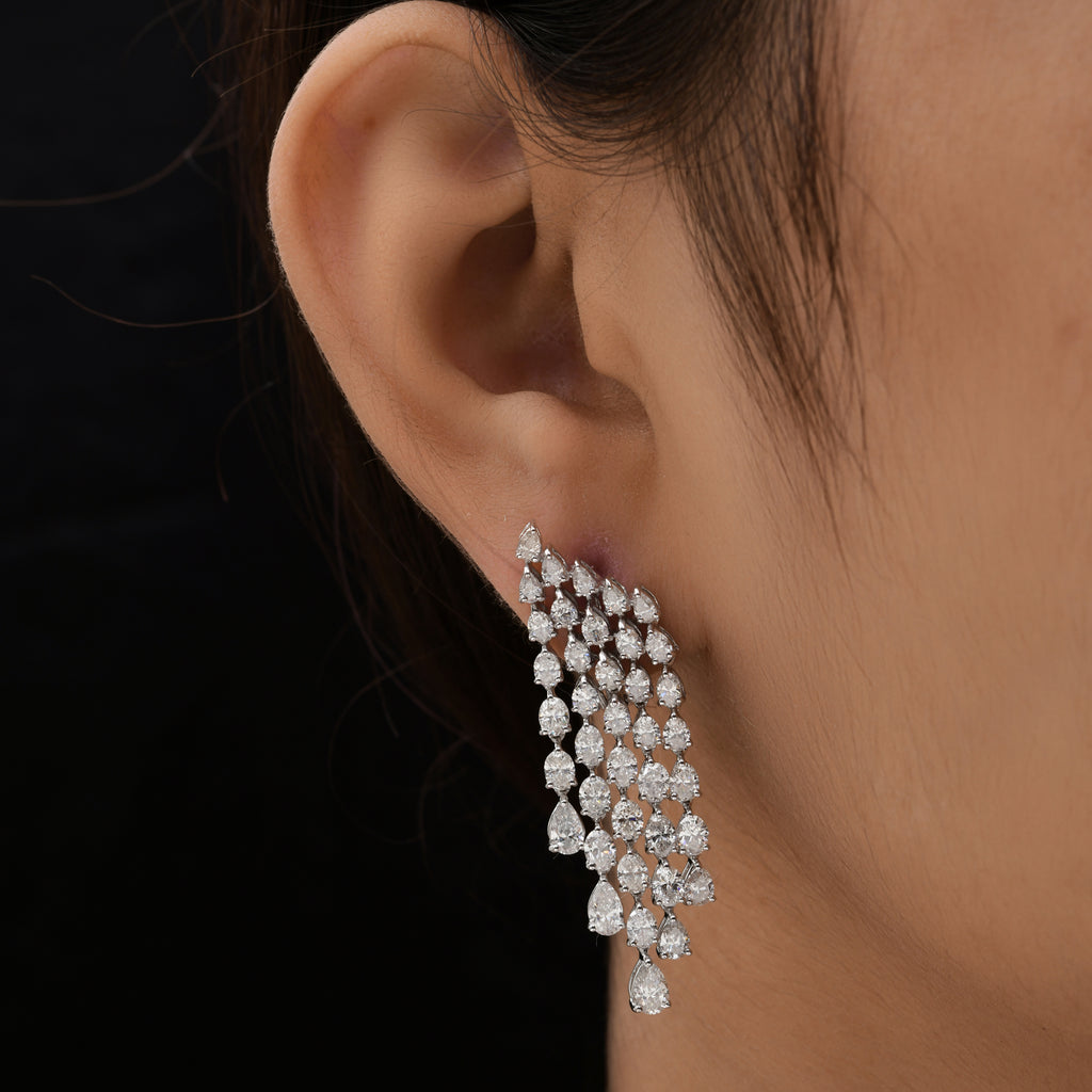 8.30 Ct Natural SI/H Pear Cut Diamond Chandelier Drop Earrings