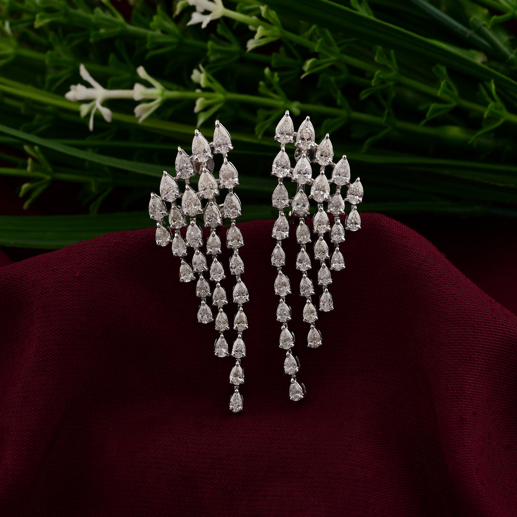 5.25 Ct Real SI/H Pear Diamond Chandelier Wing Style Earrings
