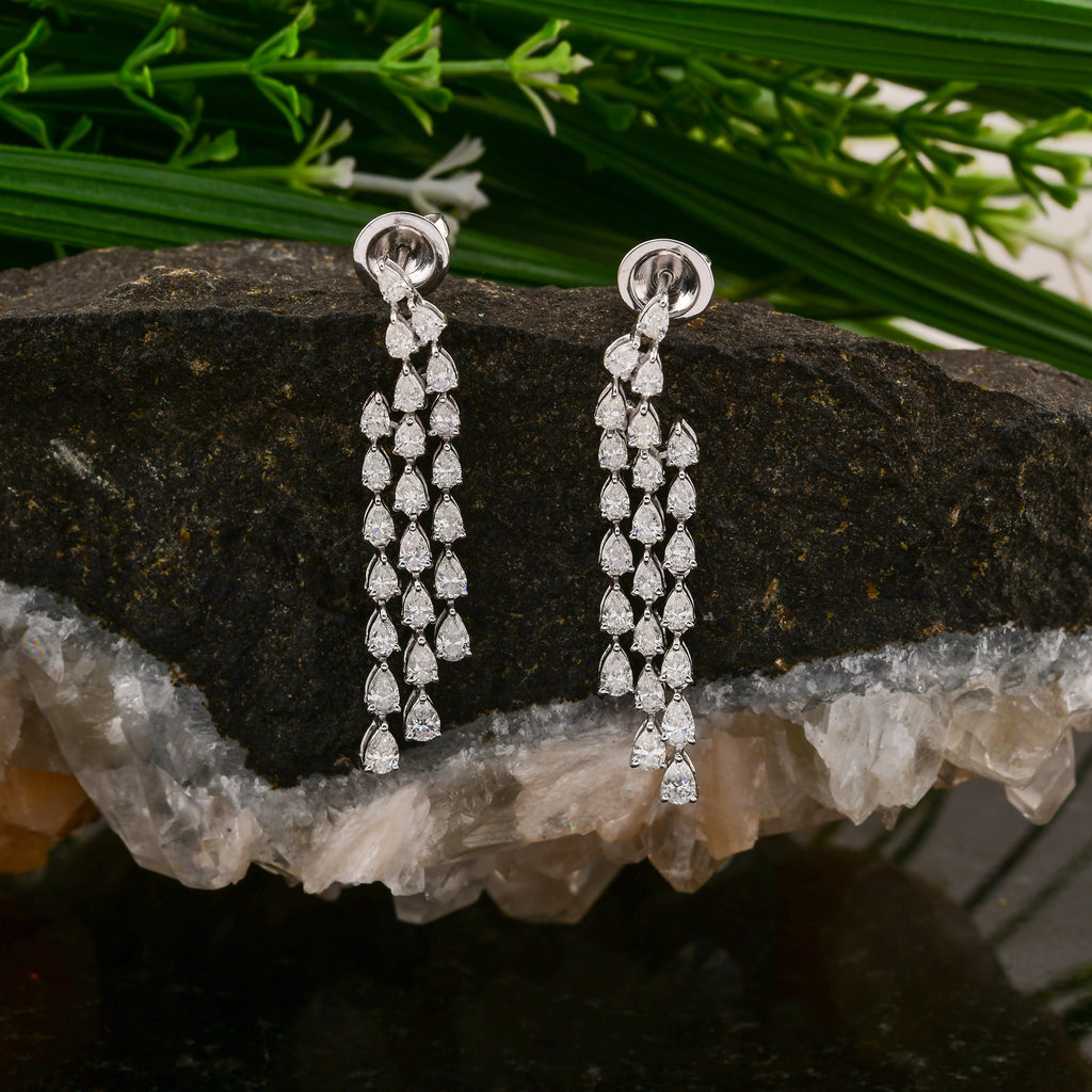 3.08 Ct SI/HI Pear Cut Diamond Dangle Drop Earrings Perfect for Anniversary Gift