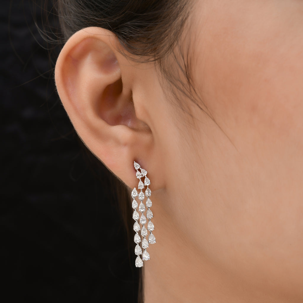 3.08 Ct SI/HI Pear Cut Diamond Dangle Drop Earrings Perfect for Anniversary Gift